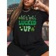 thumbnail image 1 of Camiseta informal vintage con estampado del Día de San Patricio para mujer, manga corta, cuello redondo y diseño gráfico, tejido de punto de algodón, elástica, para primavera/verano/otoño., 1 of 6