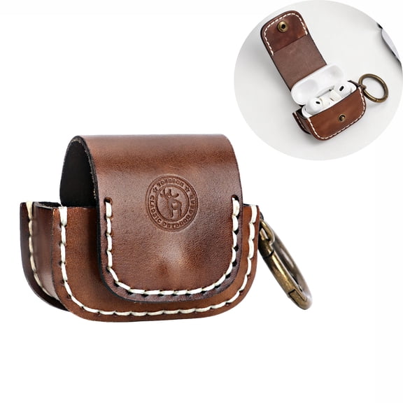 TOURBON Leather Earphones Case Portable Storage Hard Case Traveling Brown