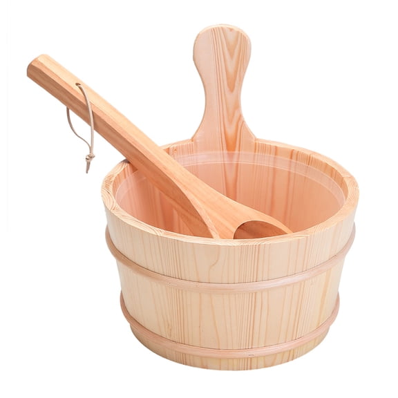 Luxshiny Sauna Accessories Set Round Wooden Light Brown for Home Sauna Equipment