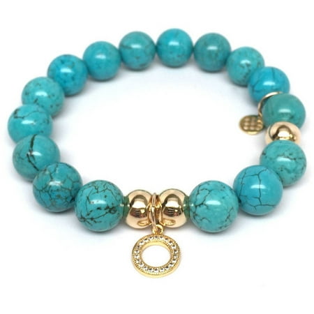 Julieta Jewelry Turquoise Magnesite Circle Charm 14kt Gold over Sterling Silver Stretch Bracelet