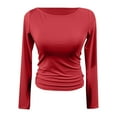 thumbnail image 5 of Plus Size Women's Boat Neck Long Sleeve Tee Shirt Casual Fitted Solid Color Basic Top for Fall Season Comfortable Stylish Outfit Loose Dressy Casual Basic Clothes, 5 of 5