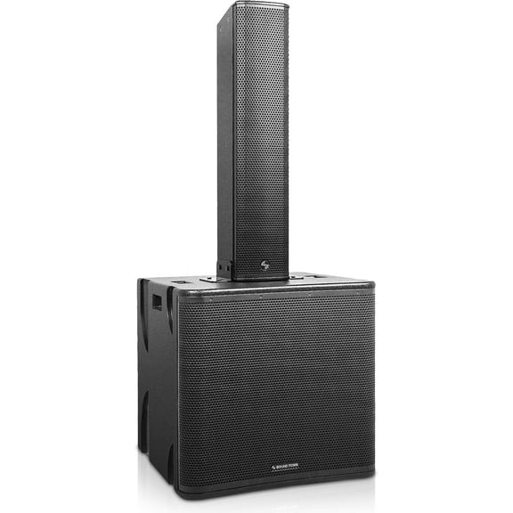 Sound Town CARPO Series Subwoofer and Line Array Speaker System with One Powered 18-inch Subwoofer, One High-Power Passive Column Line Array Speaker, Birch Plywood, Black (PS-18SP6B1.1)