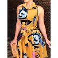 thumbnail image 1 of Robe Sans Manches à Imprimé Abstrait avec Boutons devant, Robe Décontractée à Taille Nouée et Col pour le Printemps et l'Été, Vêtements pour Femmes, 1 of 10