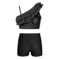 thumbnail image 2 of CHICTRY Kids Girls Asymmetrical Shoulder Sequins Crop Top with Shorts for Dance Gymnastics Performance Competition Black 10, 2 of 7