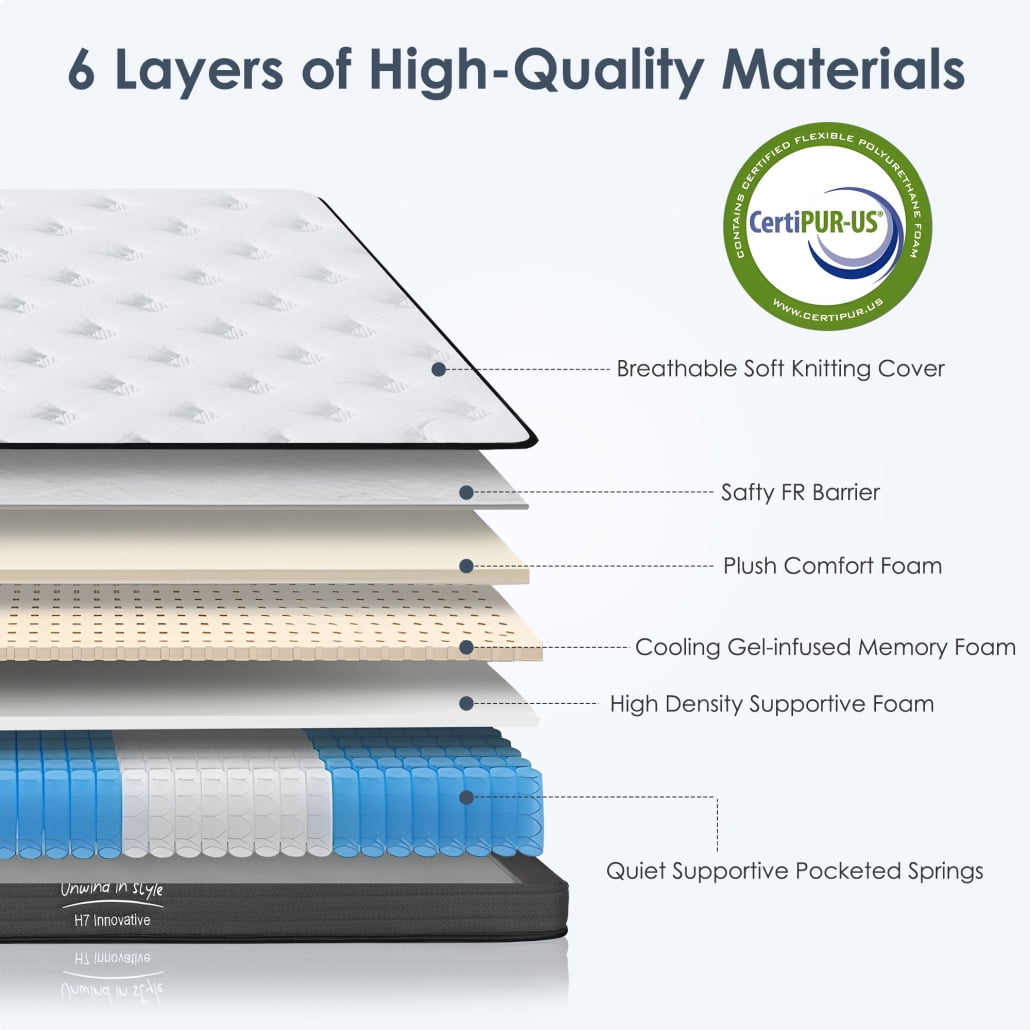 King Size 10-Inch Hybrid Mattress with Individually Pocketed Coils and Cooling Gel Memory Foam, Medium Firm Support for Back/Side Sleepers, 600 LB Weight Capacity