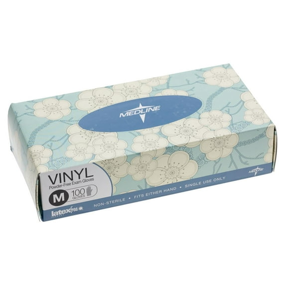 Medline Designer Boxed Vinyl Exam Gloves,Clear,Medium