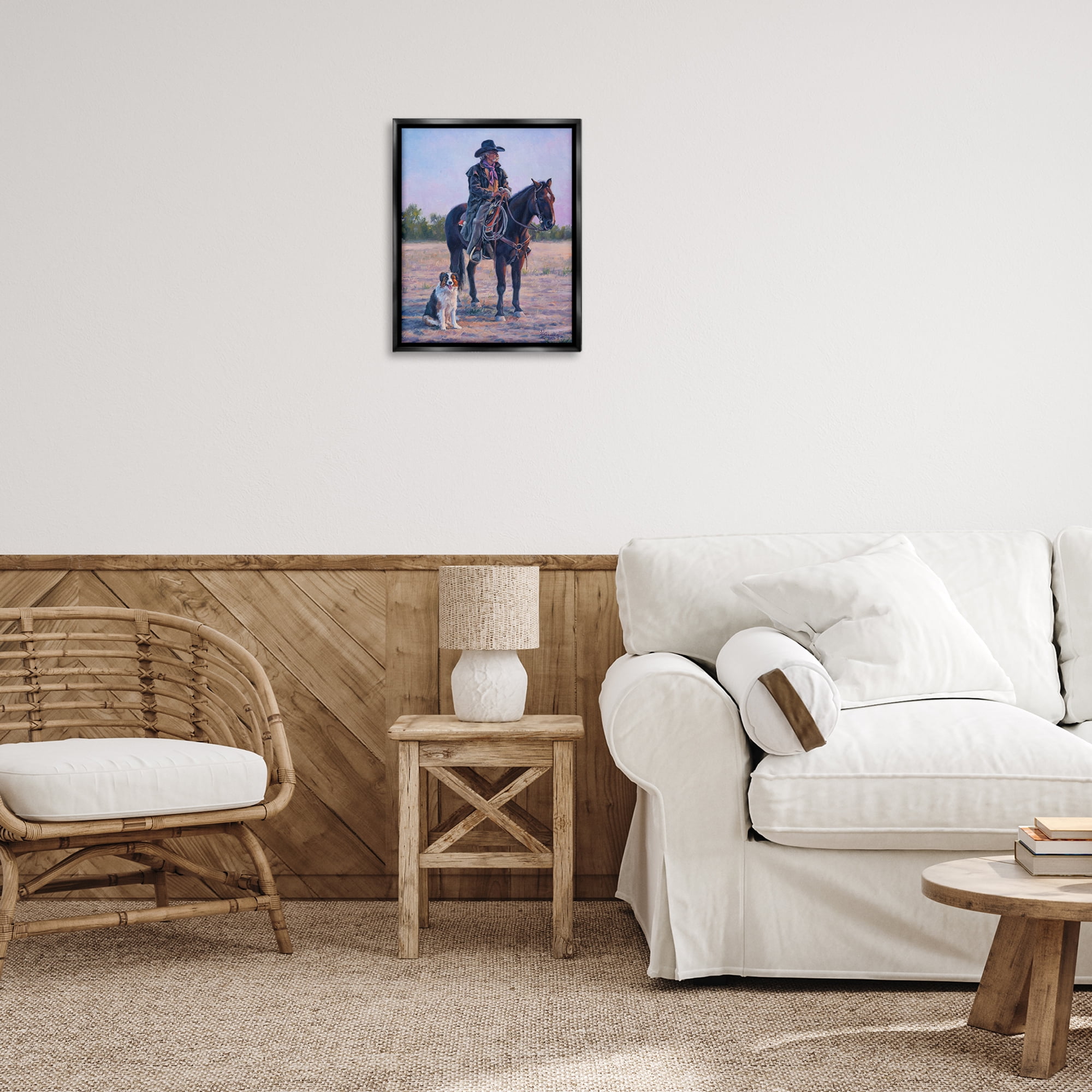 Stupell Industries Old Timers Cowboy Animals & Insects Painting Black Floater Framed Canvas Art Print Wall Art, 17 x 21