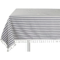 Fennco Styles Modern Striped Tassel Cotton Blend 55 x 55 Inch Tablecloth - Gray Table Cover for Banquets, Holiday, Special Events, Outdoor and Home Décor