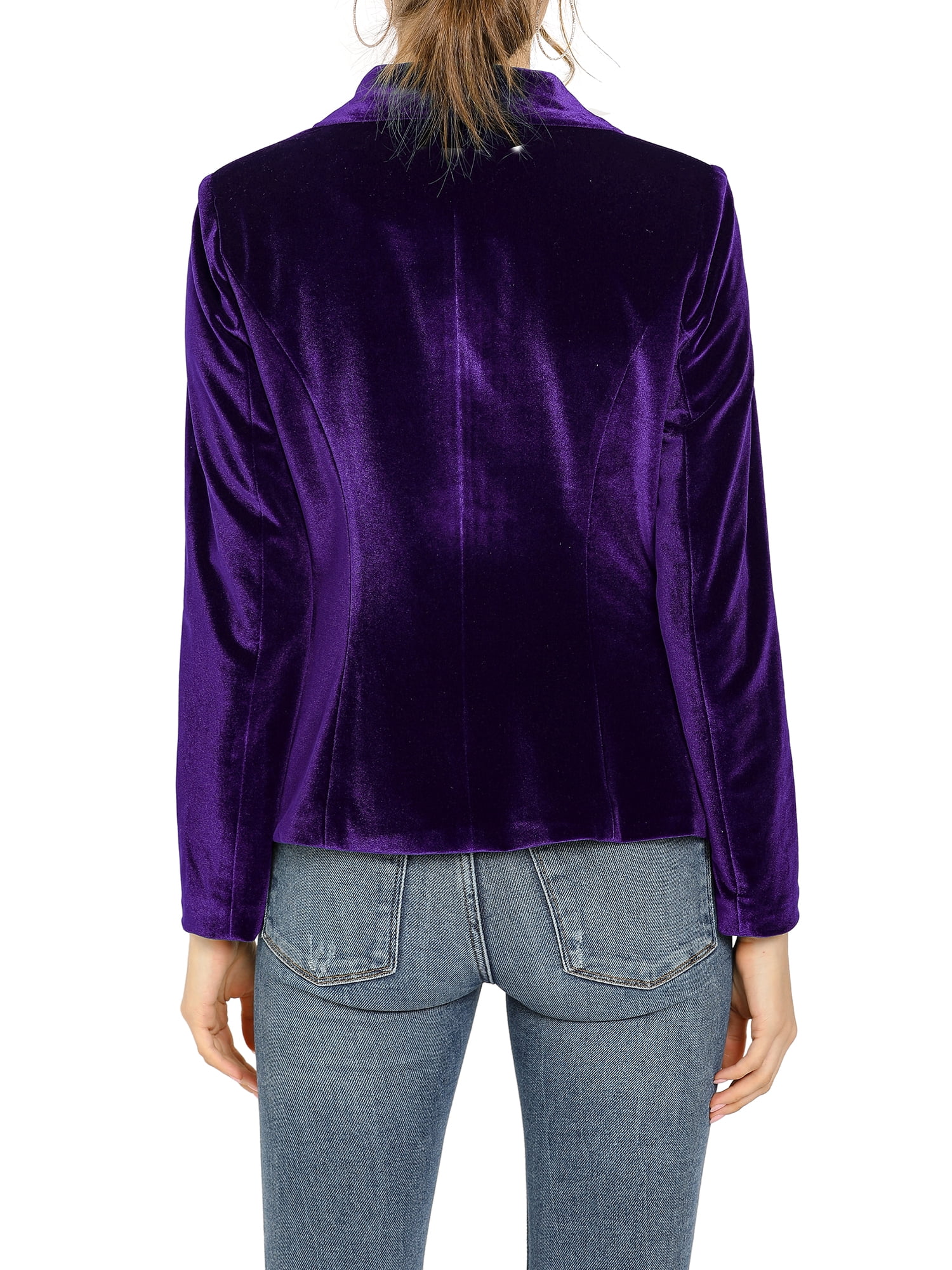 DARING DIVA Women's Velvet Office Coat Solid Shawl Collar Blazer M Deep Purple