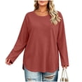 thumbnail image 3 of Asxite Women Plus Size Fall Winter Tops Round Neck Long Sleeve Solid Casual Shirts, 3 of 7