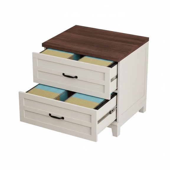 Garvee Lateral File Cabinet, 2 Drawers, Deepened Tabletop, 31.5 x 21.26 x 30", Brown & White