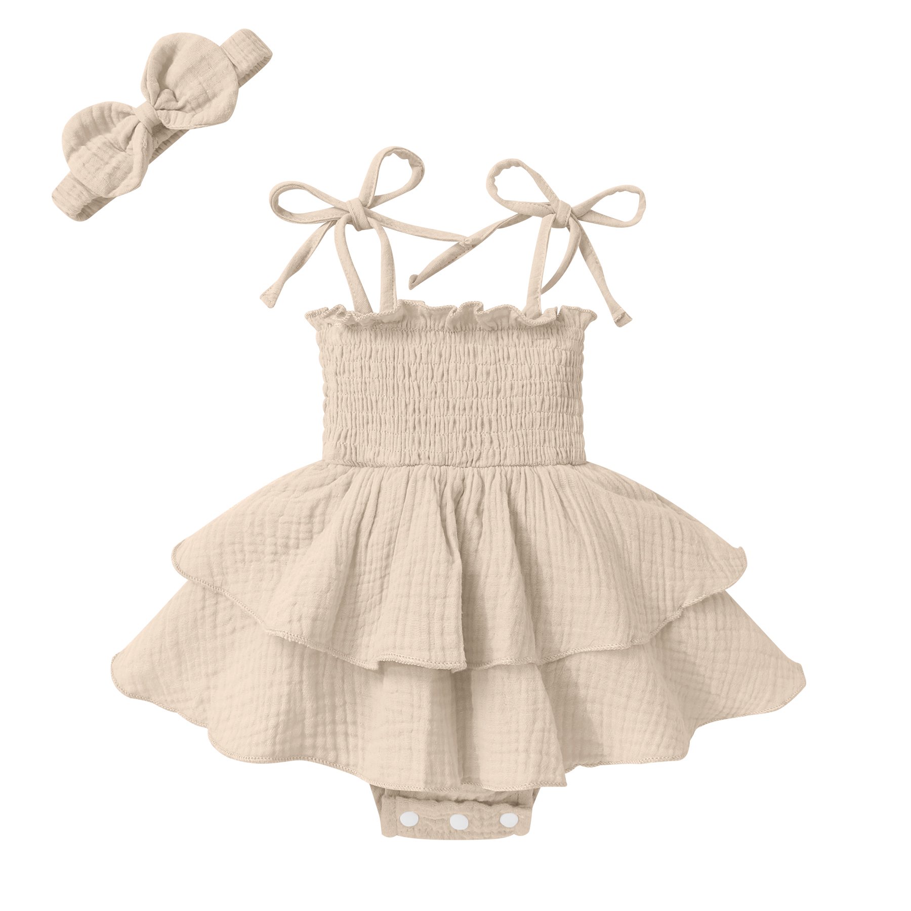 Younger Tree Baby Romper Dress Infant Summer Sleeveless Bodysuit Jumpsuit Outfits with Headband for 6-12 Months