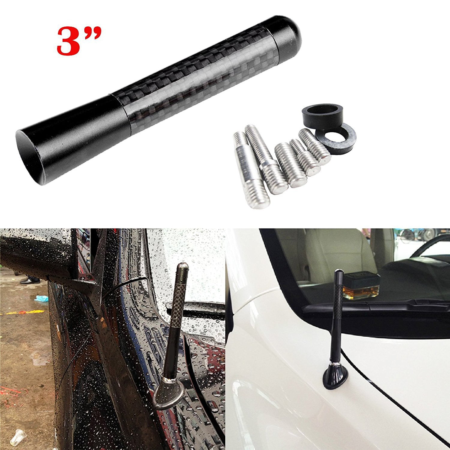 5" Stubby Carbon Fiber Aluminum Short Antenna Black Screws For BENZ SMART