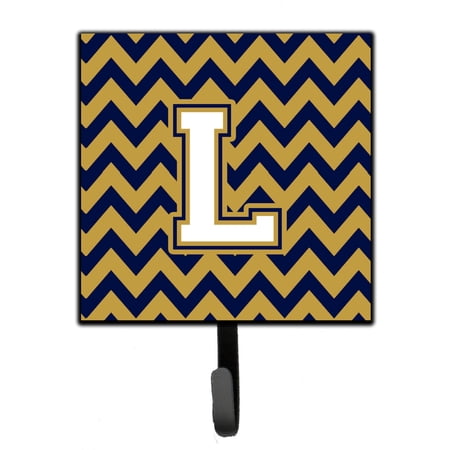 Letter L Chevron Navy Blue and Gold Leash or Key Holder
