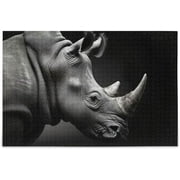 Wellsay Rhinoceros Portrait Puzzle 1000 Pieces - Wooden Jigsaw Puzzles for Family Games - Suitable for Teenagers and Adults