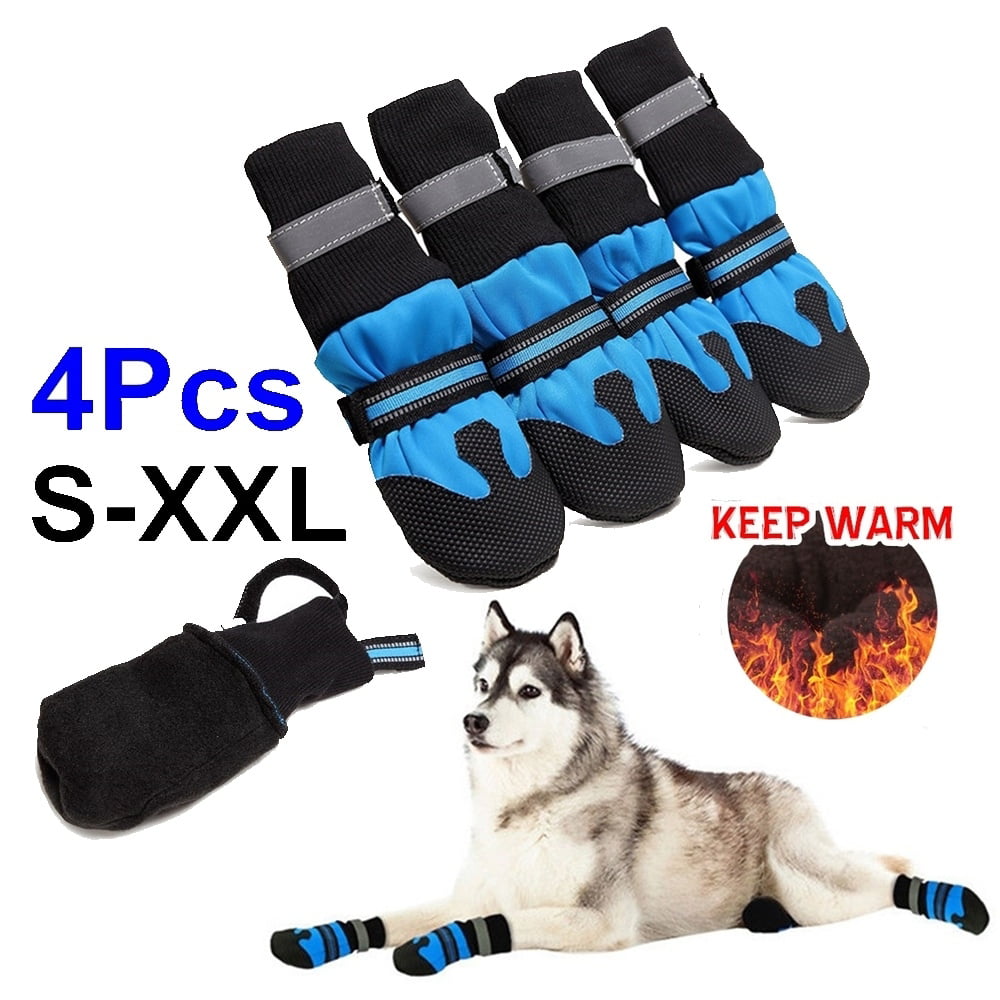 L, Rose Red PET SPPTIES 4PCS Soft Warm Pet Anti-slip Shoe Boots Snow Shoes for Small Large Dogs PS046