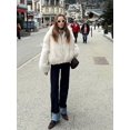 thumbnail image 3 of Abrigo de piel sintética con solapa y cremallera para mujer, chaqueta gruesa de manga larga, holgada y esponjosa, ropa de calle alta para otoño e invierno, 2024, 3 of 5