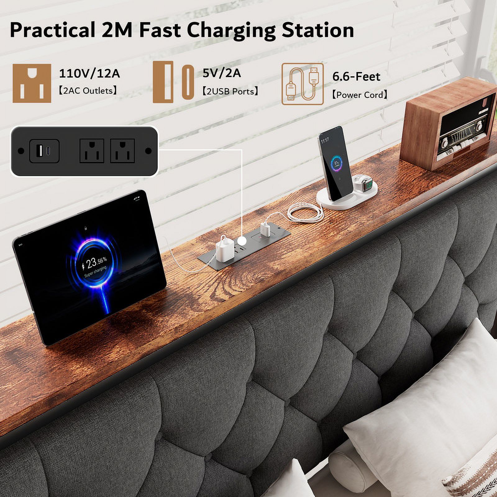 iPormis Full Platform Bed with Storage Drawers and Charging photo 5