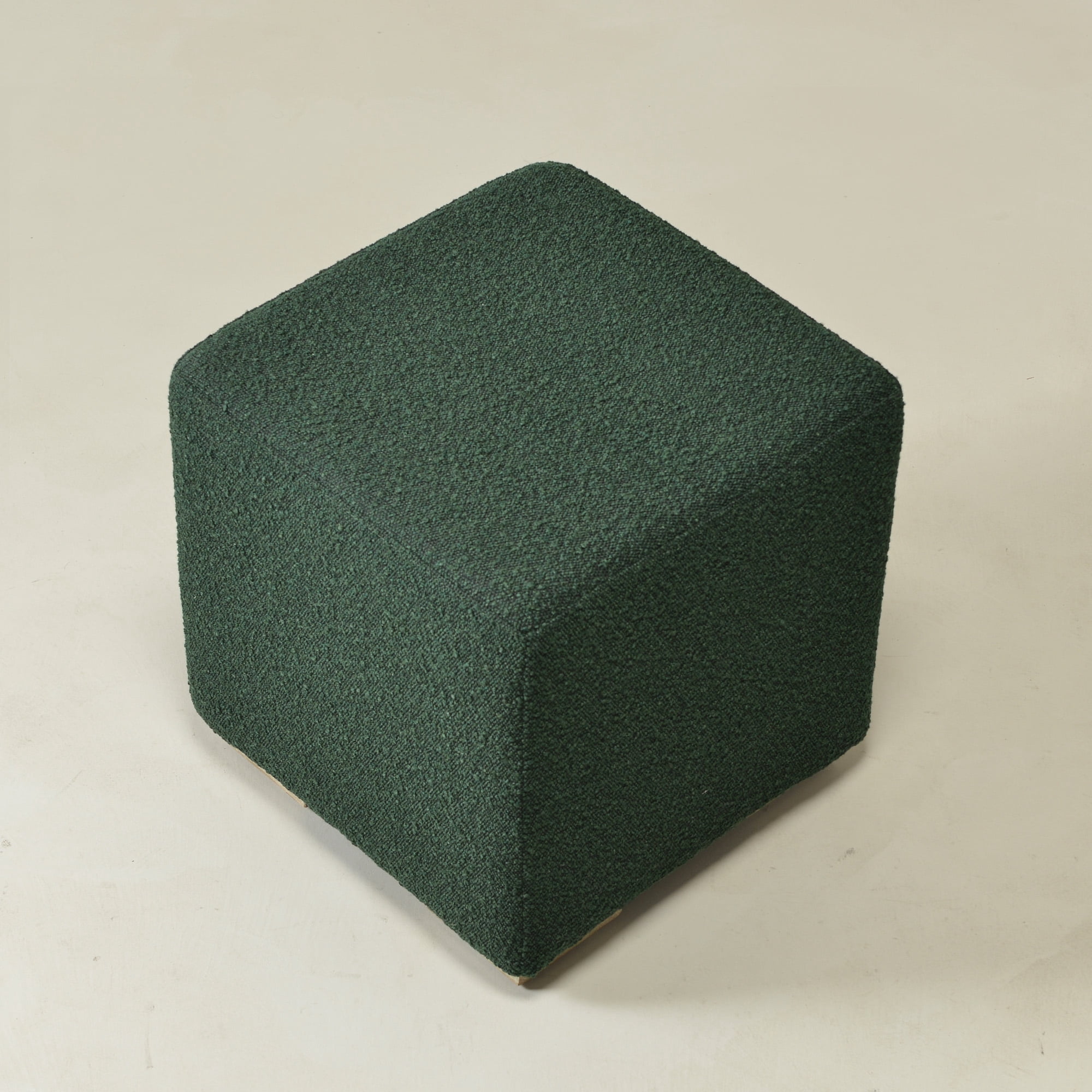 18.5" Wide Modern Square Boucle Upholstered Ottoman with Solid Wood Legs, Multi-Functional Sofa Footrest, Side Table, Extra Seating for Living Room, Bedroom, Fully Assembled (Green)