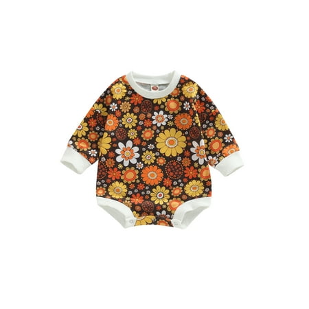 

Gzhioc Baby Boys Girls Fall Romper Casual Long Sleeve Round Neck Floral Print Bodysuit 0-24 Months