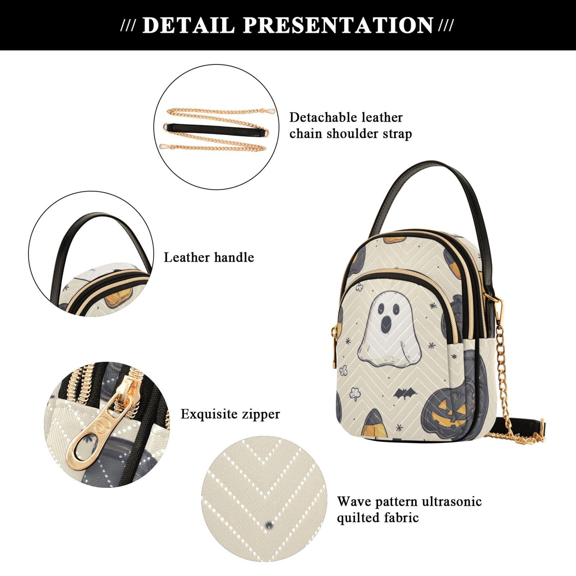 FORMRS Crossbody Bag for Women Quilted Travel Shoulder Cell Phone Purse with Chain Strap Handbag, Halloween Black Pumpkins