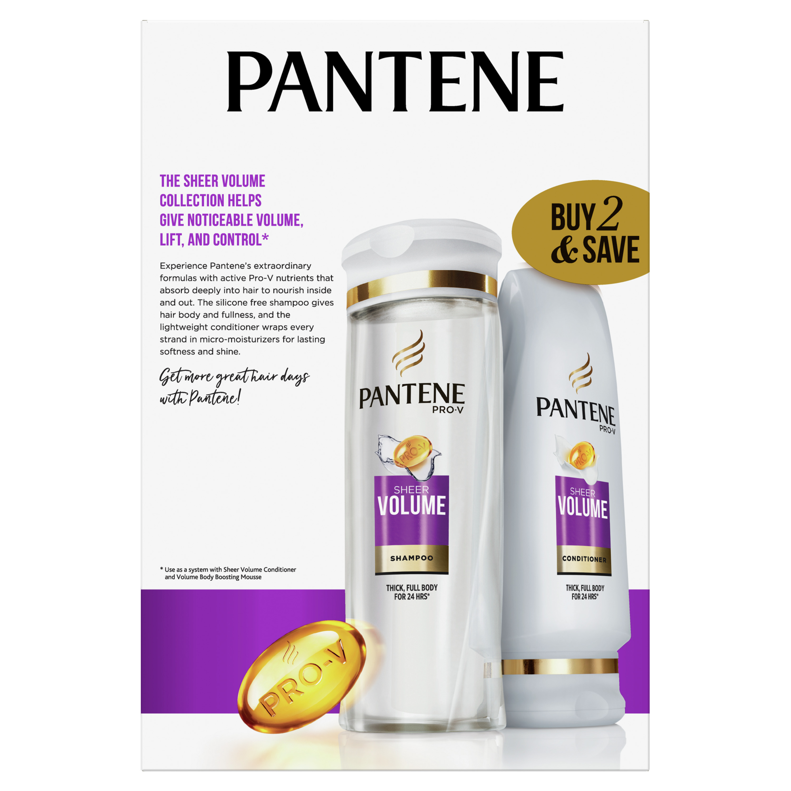 Pantene Shampoo and Conditioner Set, Sheer Volume, 12-12.6 oz - image 4 of 9
