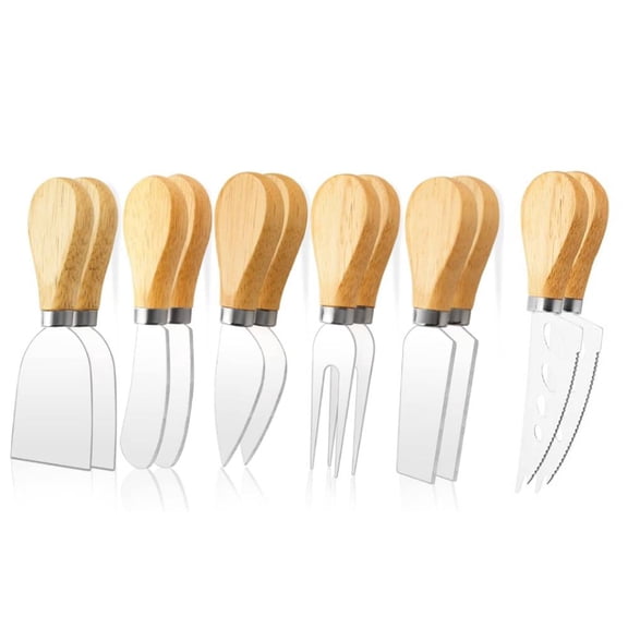 12-Piece Stainless Steel Cheese Knife Set with Wooden Handles – Elegant Mini Cheese Slicers & Cutters for Charcuterie Boards