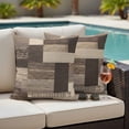 thumbnail image 4 of Brown Vintage Wooden Outdoor Waterproof Pillow Covers, Rustic Farmhouse Wood Plank Patchwork Decorative Square Throw Pillowcase Sofa Cushion Sham for Patio/Couch/Chair, 16"x16" 2 Pack, 4 of 8