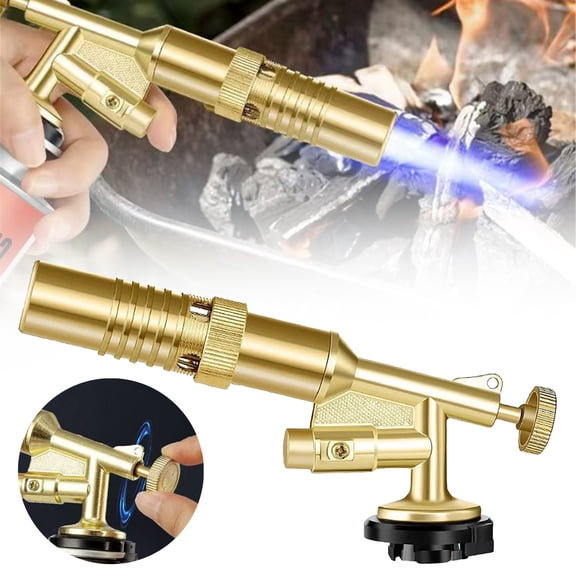 Powerful Torch Lighter Butane Torch, Copper Butane Lighter Torch Gun Cooking Torch Kitchen Torch, Blow Torch for Searing Steak Grill BBQ, Fire Starters Gun for Campfires, Gas Can Not Included, Gold