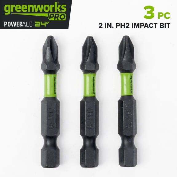 Greenworks Pro 3PC 2" PH2 Impact Bit Set, PA51202A2