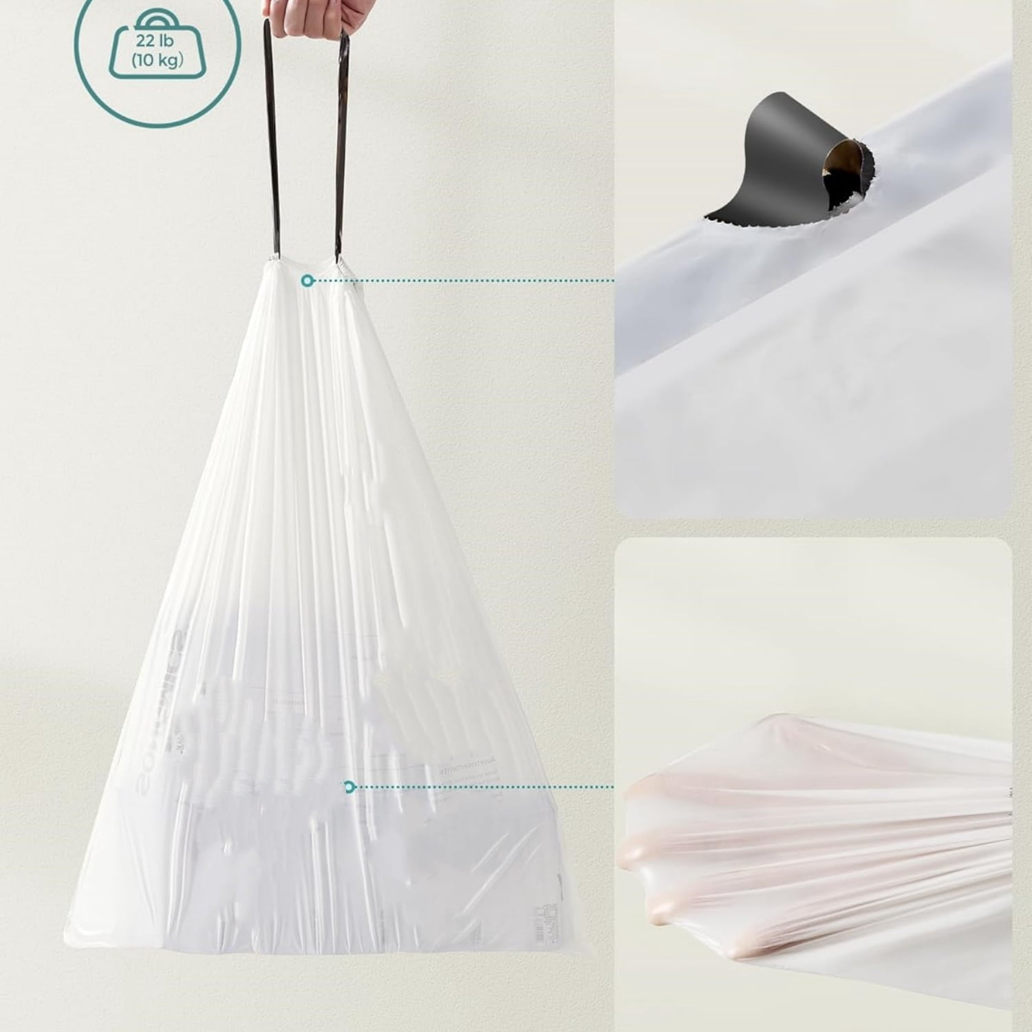 Trash Bags, Drawstring Kitchen Garbage Bags, for 8-Gallon (30 L) Trash Cans, 4 Rolls, 180 Count, White