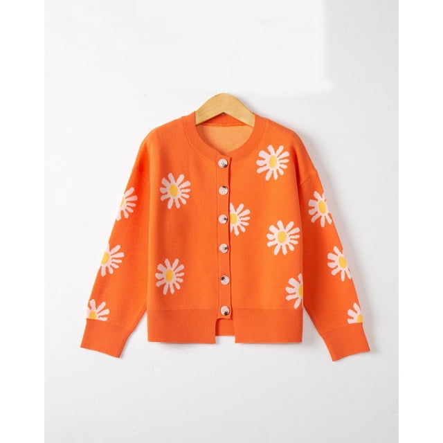 REDHOTYPE New Ladies Printed Sweater Small Autumn Chrysanthemum Embroidered Knit Long Sleeve Button Cardigan Jacket