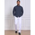 thumbnail image 2 of INSPIRE CHIC Men's Stand Collar Long Sleeves Button Down Solid Color Linen Business Shirt 2XL Dark Blue, 2 of 5