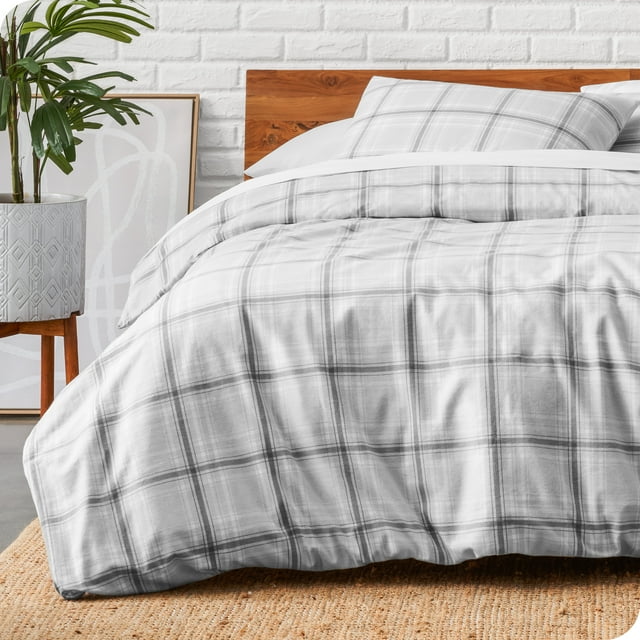 Bare Home Flannel Duvet Cover Set - 100% Flannel Cotton - Double Brushed - Twin/Twin XL, Tartan Plaid