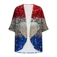 thumbnail image 4 of Wiyuqeen USA Flag Cardigans for Women Short Sleeve Chiffon Kimonos Open Front Red White and Blue Beach Cover Up 4th of July Cardigans, 4 of 5