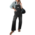 thumbnail image 3 of Women's Casual Loose Denim Work Pants Bib Adjustable Shoulder Strap Wide Leg Capri Denim Jumpsuit, 3 of 5