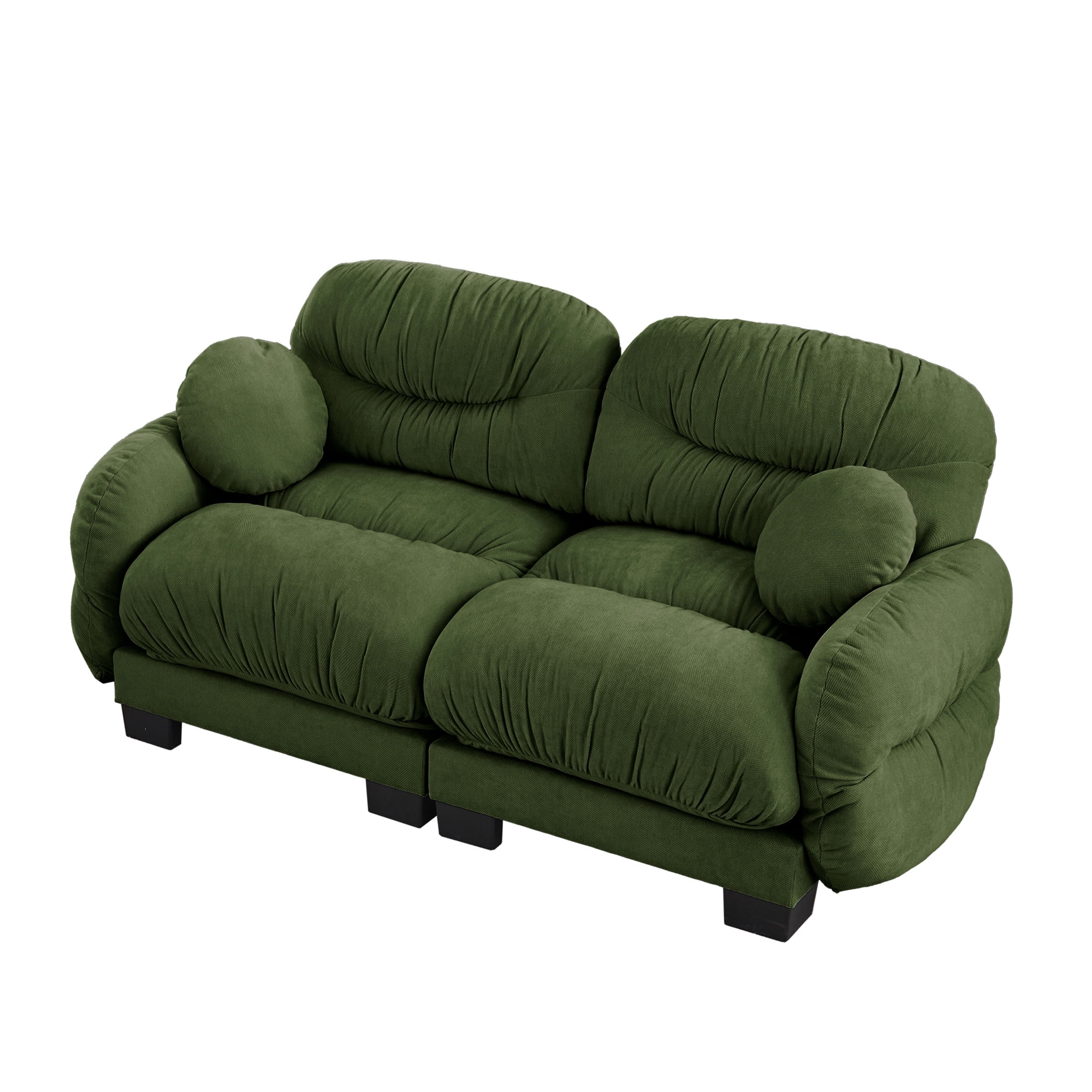 Noble House Corlan Pleated Chenille 2-Seater Sectional Sofa, Modular Deep Seat Couch with Throw Pillows, Green