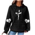 thumbnail image 3 of DDAPJ pyju Cross Graphic Hoodies for Women Waffle Knit Hooded Sweatshirt Loose Casual Pullover Hoodie Christian Blessed Sweatshirts with Kangaroo Pocket Black S, 3 of 6