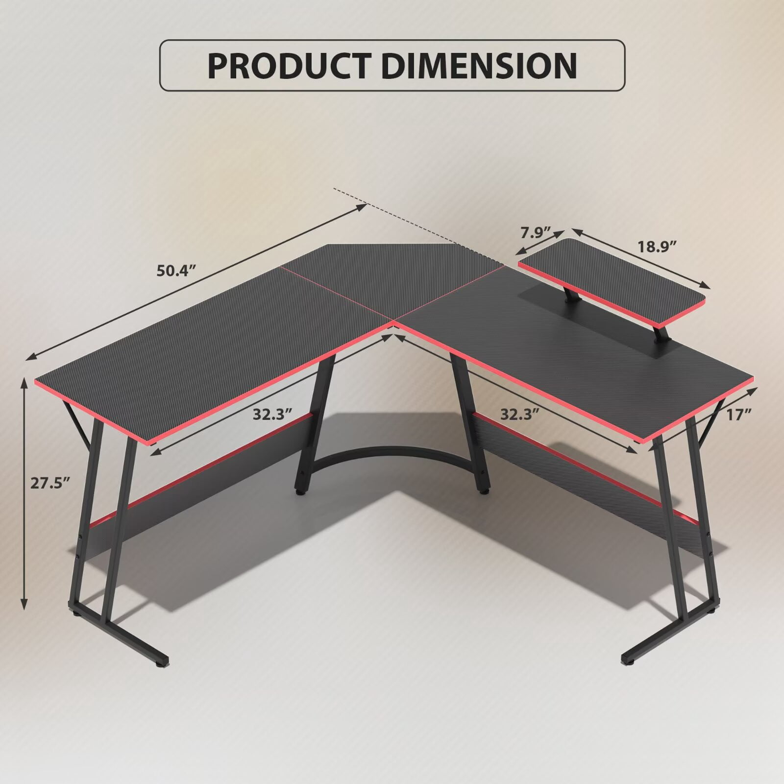 YRLLENSDAN 50 Inch L shaped Corner Gaming Desk, Adjustable Computer Desk with Large Desktop, Home Office Desk with Monitor Stand, for Home and Work Place, Black