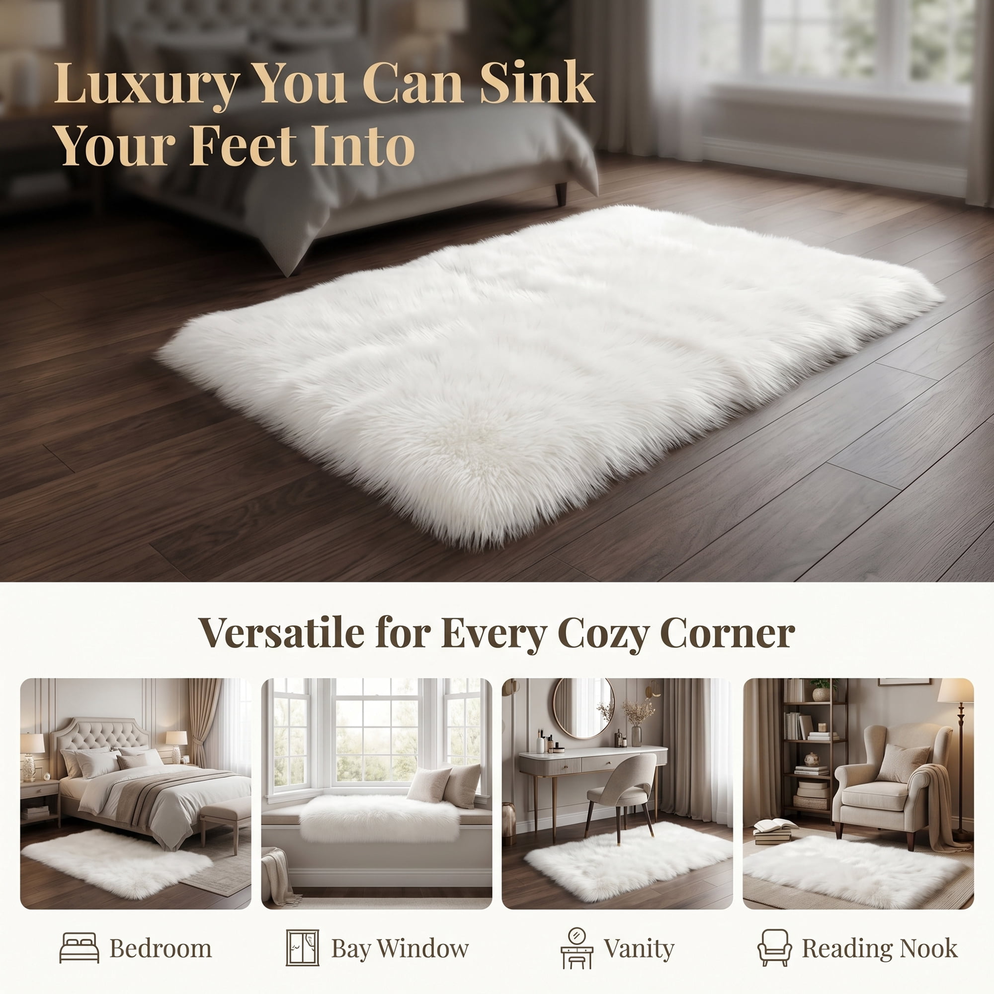 Unique Bargains Shaggy Area Rug Ultra Fluffy Non Slip Fuzzy Carpet 32" x 20" White