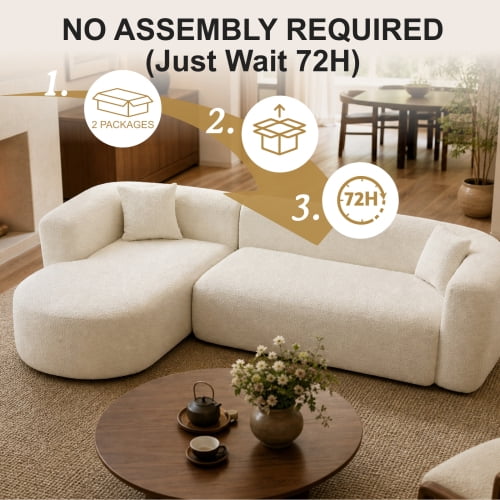 109.4" Boneless Modular Sectional Sofa with L-Shaped Chaise, Cloud-Like Chenille Couch, No Assembly Required, White