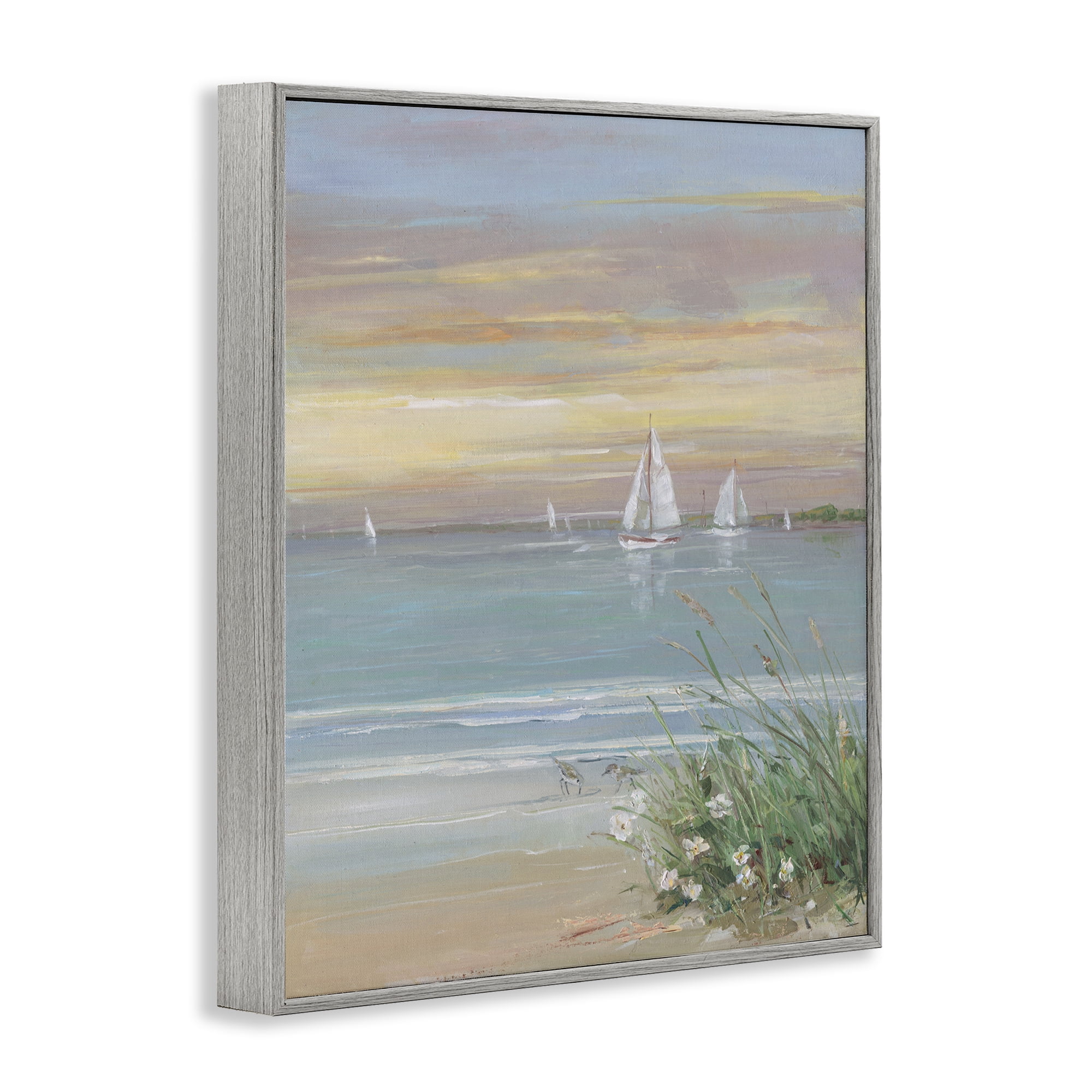 Stupell Industries Sailboats Beyond Sandy Shore Gray Framed Giclee Art, design by Sally Swatland