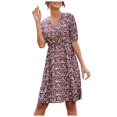 thumbnail image 1 of CEHVOM Robe Décontractée à Col en V pour Femmes, Patchwork Floral, Taille Unie, en Solde, 1 of 8