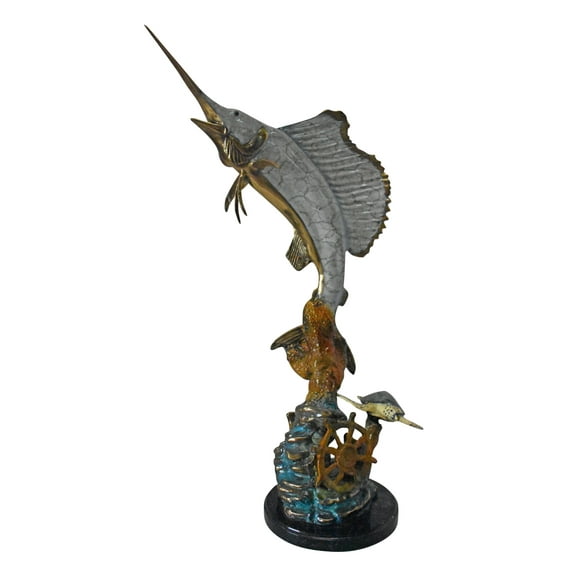 Sailfish with Turtle Bronze Statue - Size: 12"L x 18"W x 31"H.