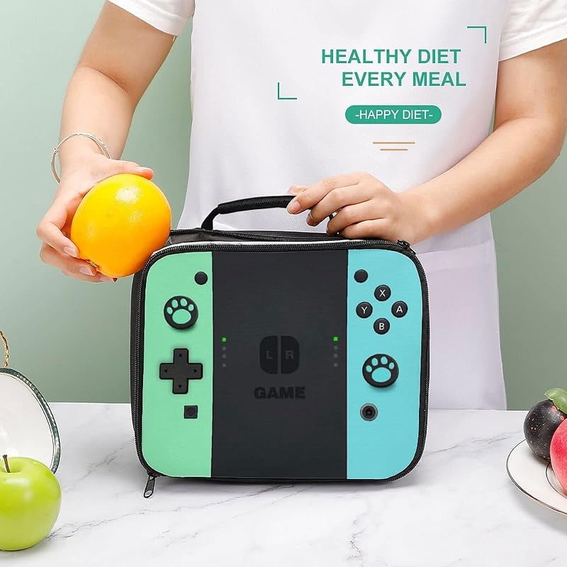 Game Lunch Bag for Gamer, Insulated Video Game Lunch Box for Work Office Travel Picnic Hiking Beach, Waterproof Leakproof Portable Fits Most Bento Boxes