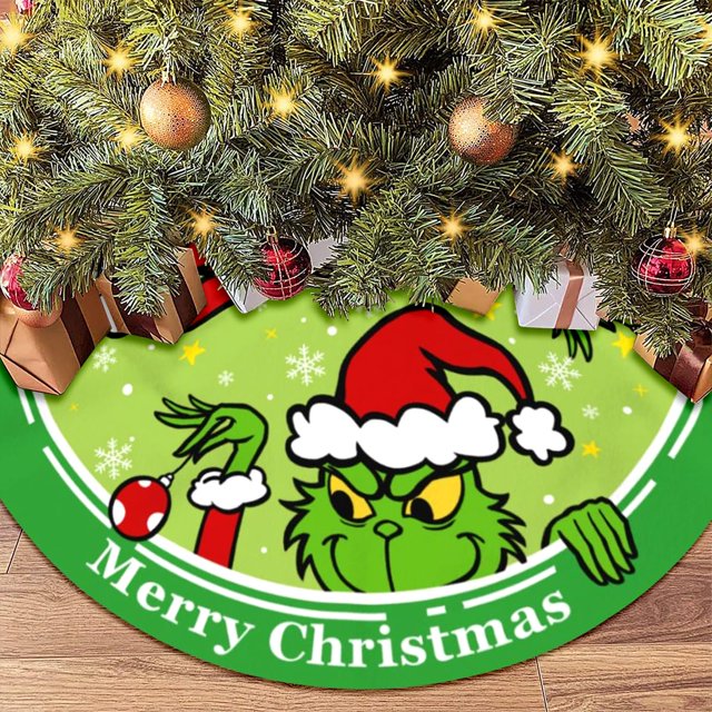 Decoraciones de falda de árbol de Navidad – Adornos de árbol de Navidad – 48 pulgadas Feliz Navidad suave alfombra de árbol tema de Navidad fiesta de invierno interior al aire libre decoraciones navid