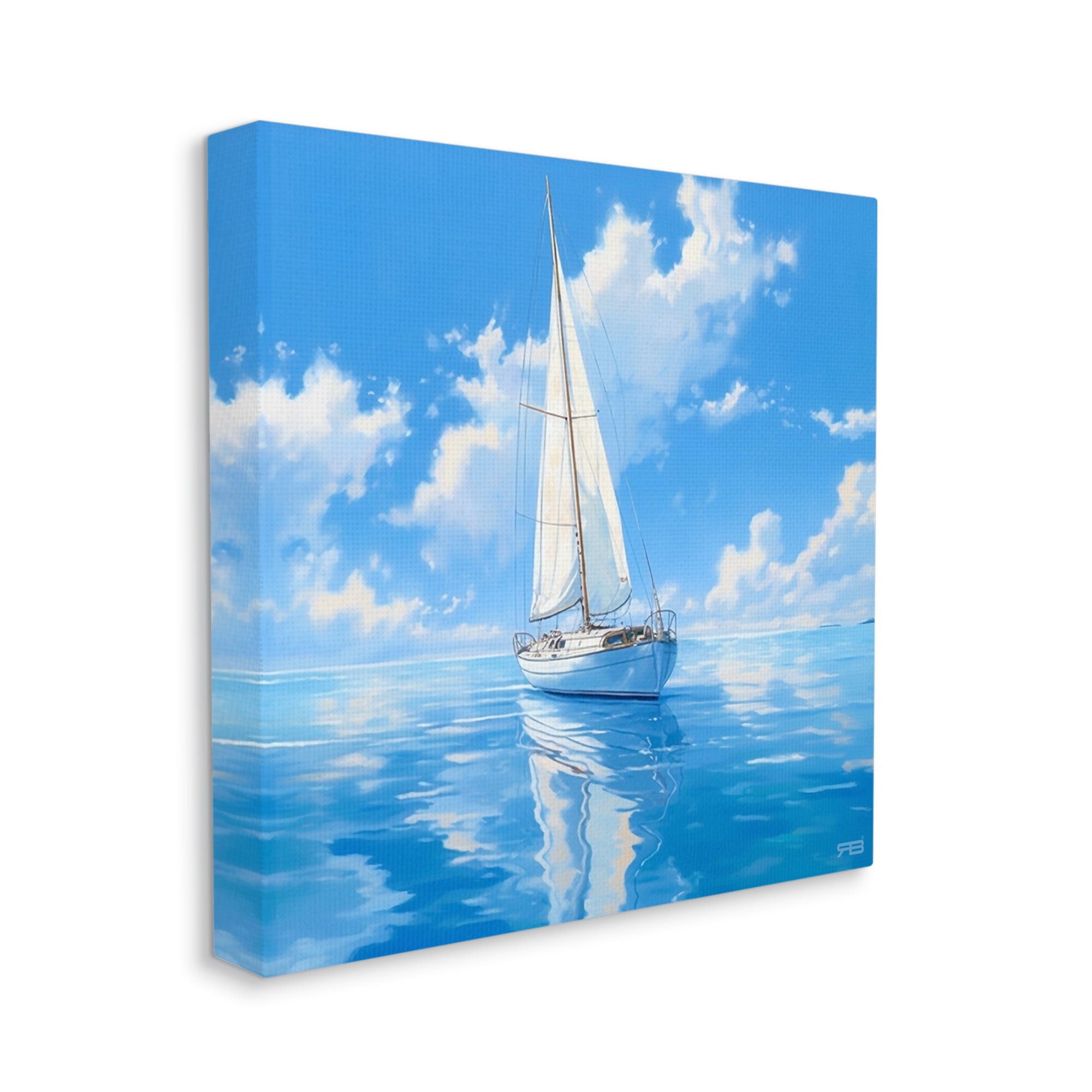 Stupell Industries Vivid Blue Sailboat Reflection Transportation Painting Gallery Wrapped Canvas Art Print Wall Art, 30 x 30