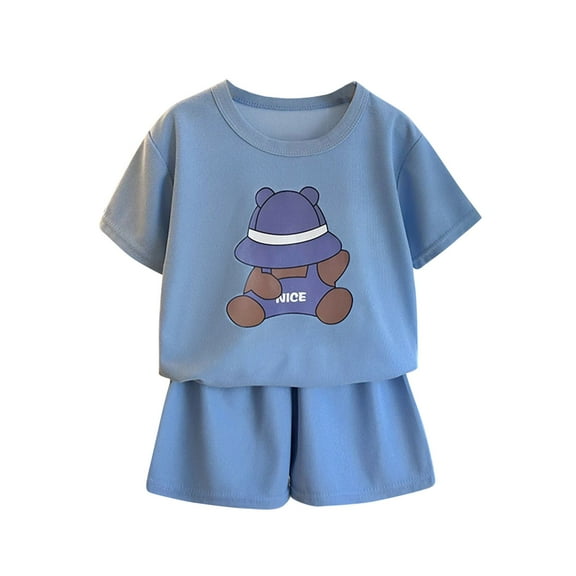 Uxgjfwu Toddler Outfit Summer Clothing Sets Printed Tops Boys and Girls Casual Short Sleeve Shirts Shorts Sets