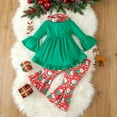 thumbnail image 4 of REgarm Toddler Girls Christmas Outfit Long Sleeve Shirt Dress Flared Pants Bell-Bottom Kids Toddler Fall Winter Outfit Set (Light Green,4-5 Years), 4 of 7