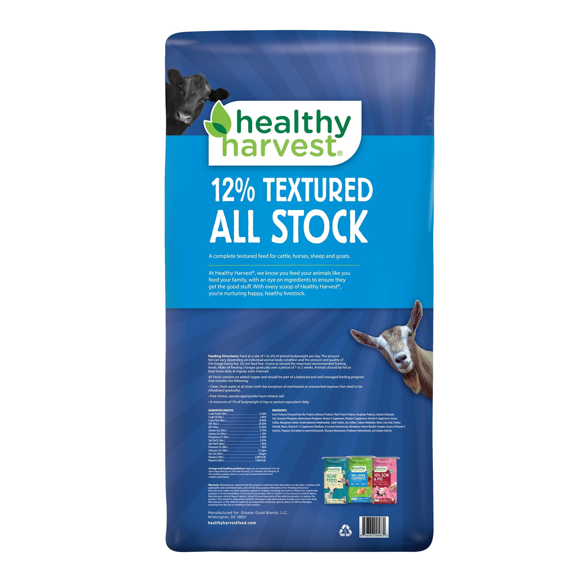 (4 pack) Healthy Harvest 12% Textured All Stock Feed for Multiple Livestock Species, 40 lb Bag